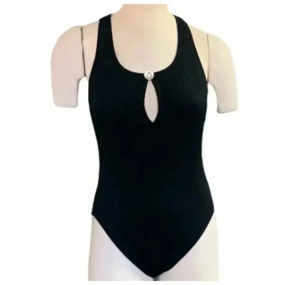 VTG Pacific Connections M 1-Piece Swimsuit‎ Black Texture Keyhole Front